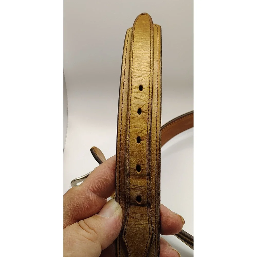 Y2K Circle Y Vintage‎ Brown Leather Belt Silver Buckle Size 38 Workwear 6227